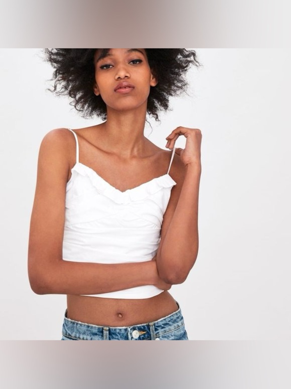 Zara White Ruched Top | M
